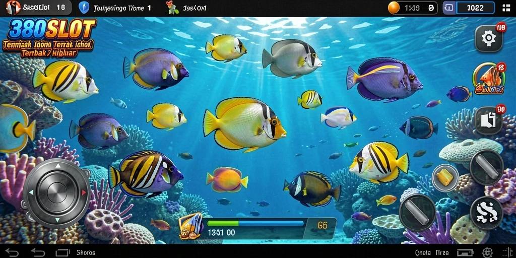 Tampilan gameplay menembak ikan yang seru dan penuh warna di 380SLOT.