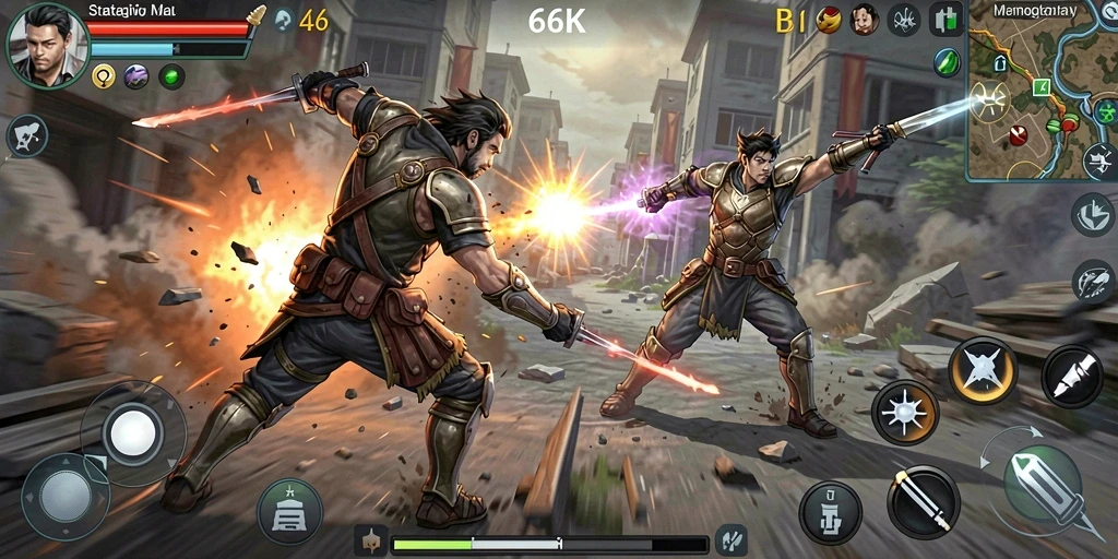 Tampilan gameplay 66K yang seru dan menantang di arena strategi.