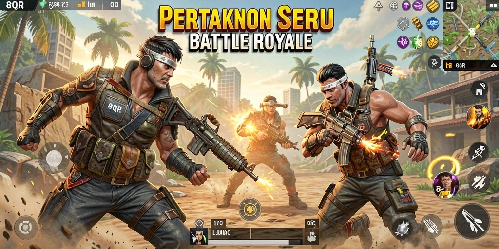 Tampilan gameplay seru di 8QR dengan aksi Battle Royale yang mendebarkan.