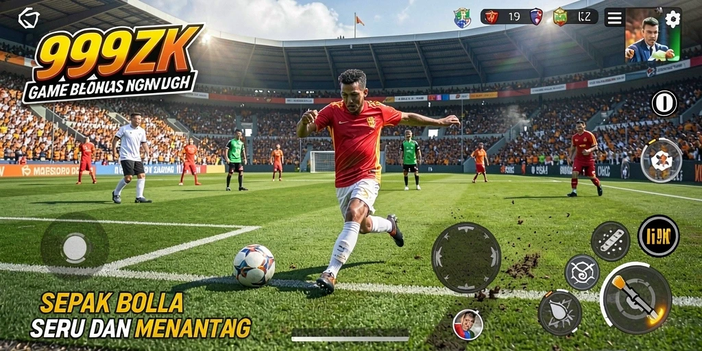 Tampilan gameplay menarik dari 999ZK yang menggambarkan aksi sepak bola.