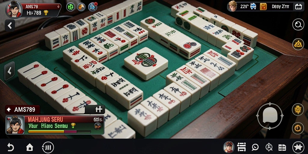 Tampilan screenshot AMS789 menunjukkan gameplay Mahjong yang menarik dan interaktif.