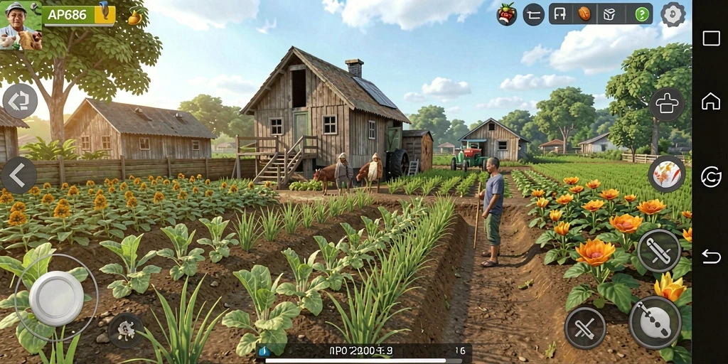 Tampilan gameplay AP686 yang seru dengan aktivitas bertani.