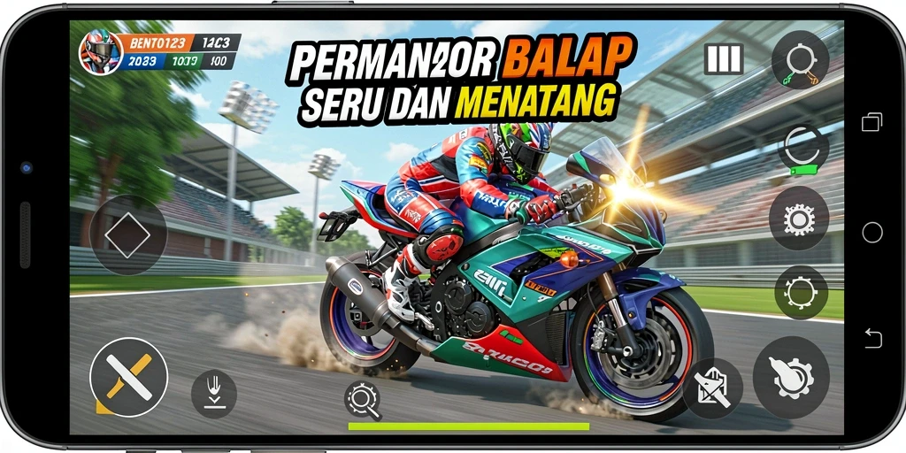 Screenshot utama BENTO123 menampilkan aksi balap motor yang mendebarkan.