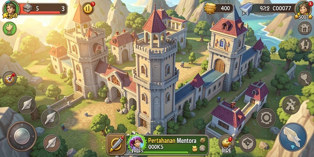 Screenshot game C0077 menunjukkan aksi menara pertahanan yang mendebarkan.