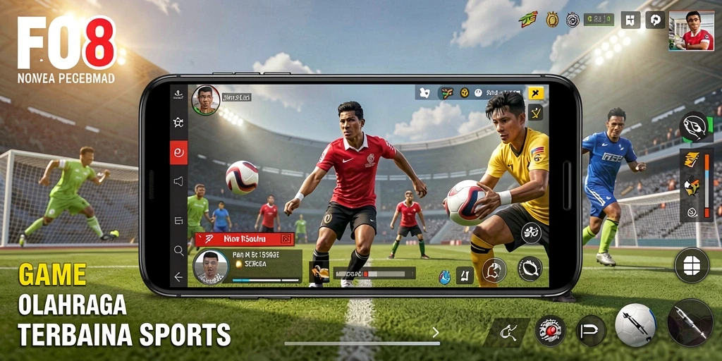 Tangkapan layar gameplay FO8 dengan pertandingan olahraga yang seru.