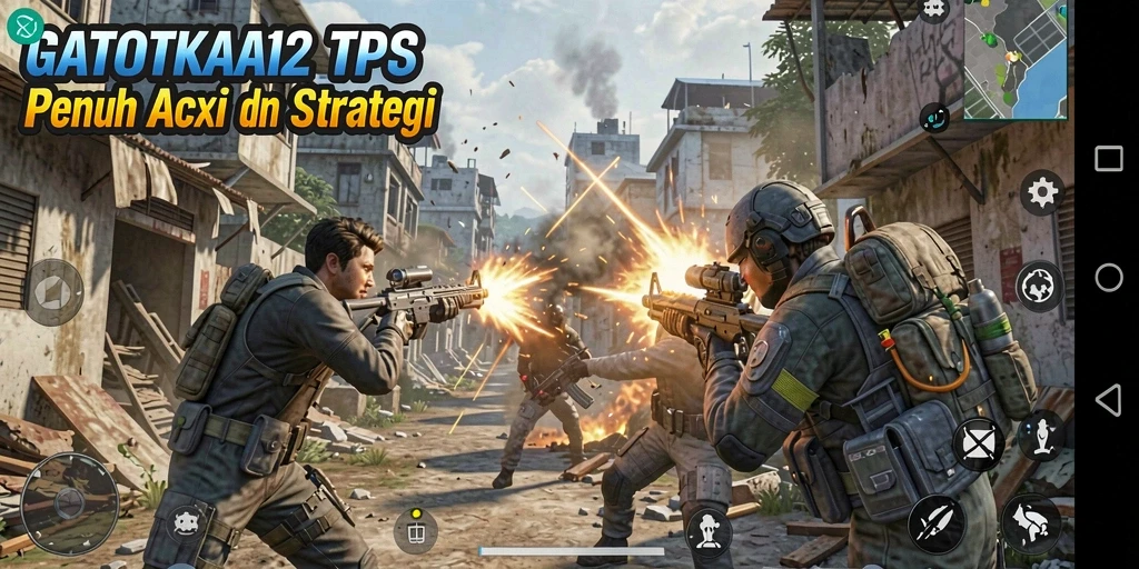 Screenshot GATOTKACA123 menampilkan aksi pertempuran yang intens di medan tempur yang dramatis.