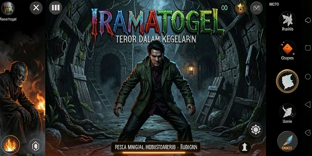 Tampilan gameplay IRAMATOGEL menampilkan kegelapan yang mencekam dan makhluk menyeramkan.