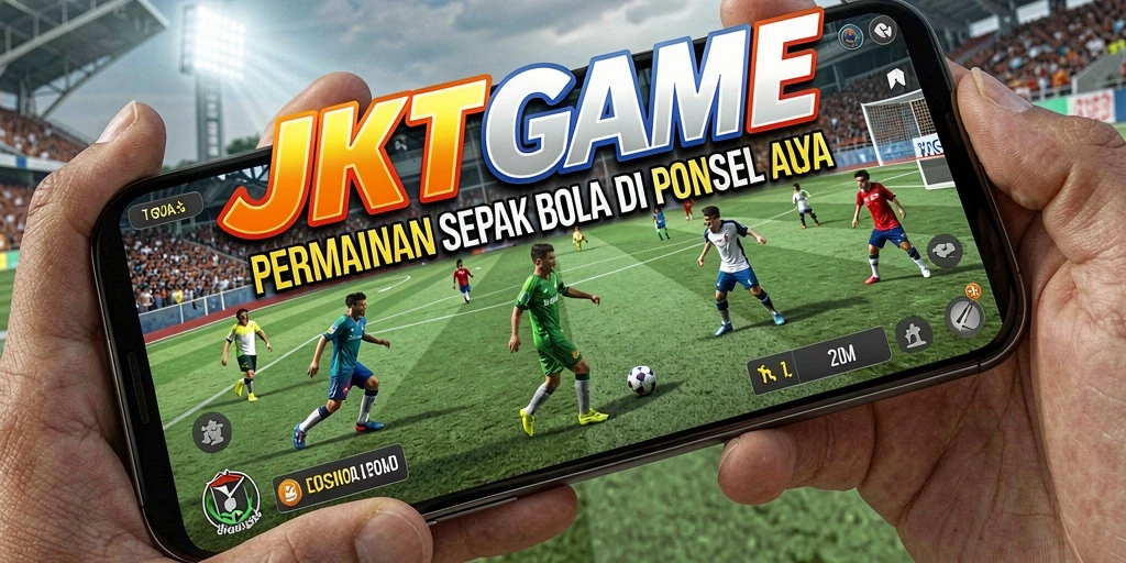 Screenshot menunjukkan aksi seru dalam permainan sepak bola JKTGAME.