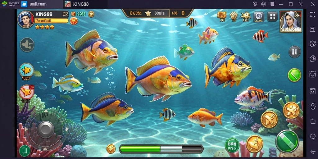Tangkapan layar gameplay KING88 menampilkan aksi seru tembak ikan.