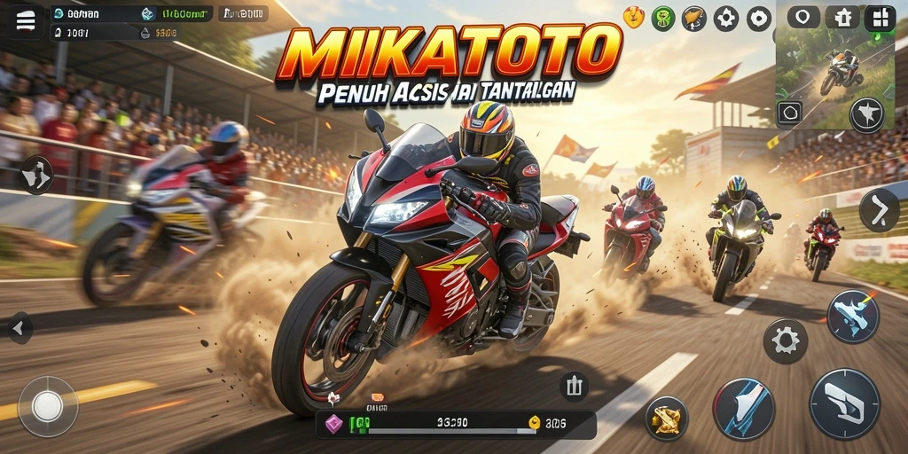 Tampilan gameplay MIKATOTO yang menarik dengan aksi balapan motor.