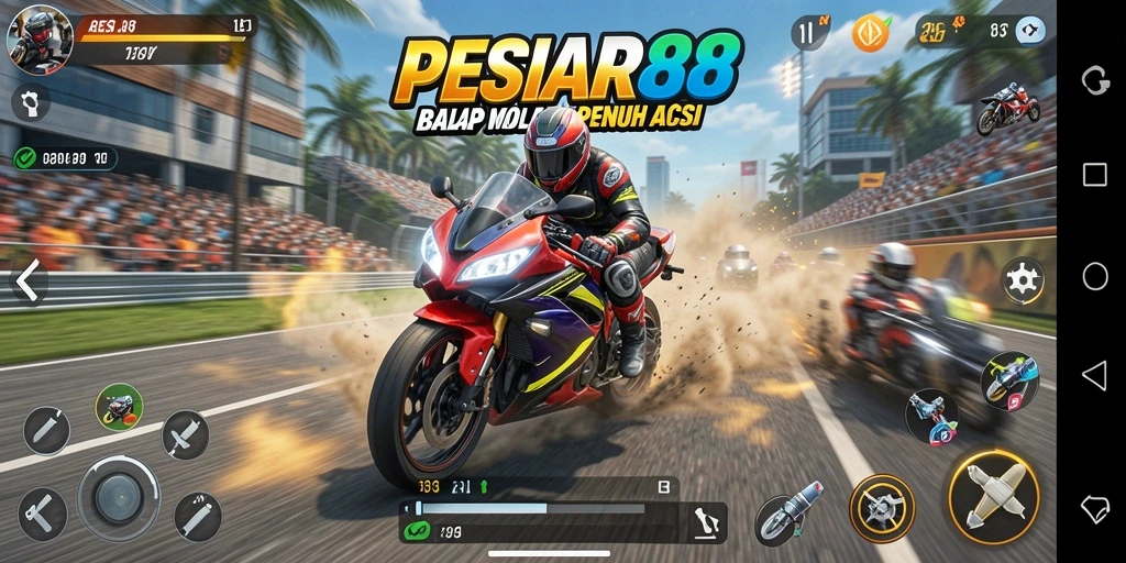 Tampilan gameplay PESIAR88 yang menegangkan saat balapan.