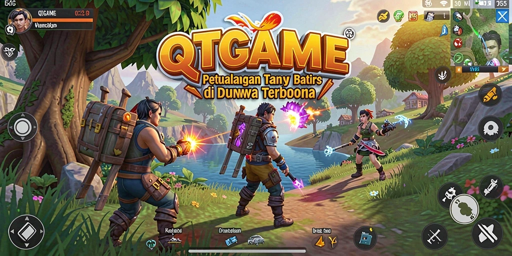 Gameplay QTGAME yang menampilkan petualangan di dunia terbuka yang luas.
