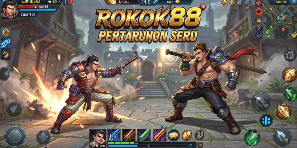 Screenshot gameplay seru ROKOK88 dengan pertarungan tim yang epik.