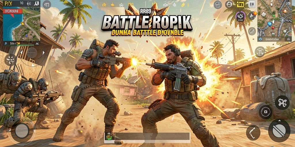 Tangkapan layar gameplay RR89 menunjukkan aksi seru di medan perang Battle Royale.