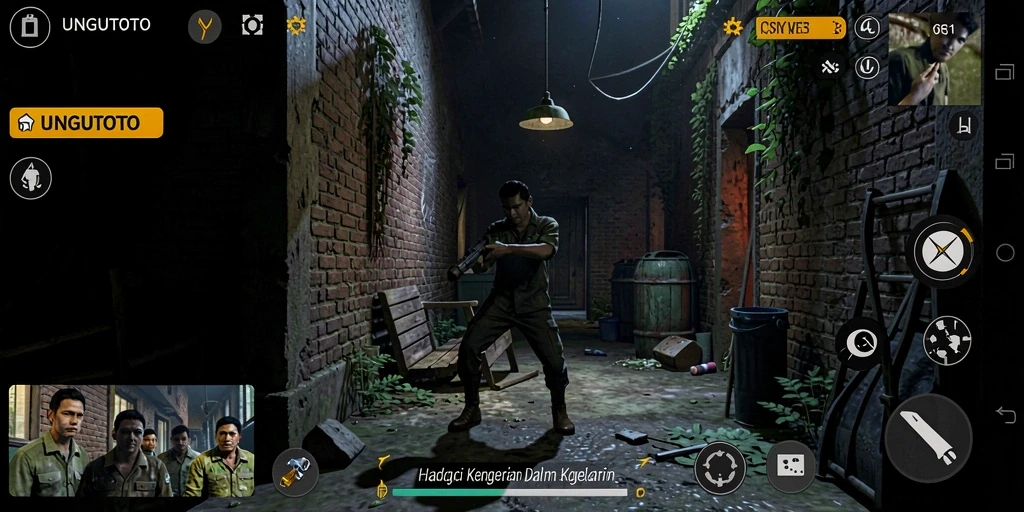 Screenshot gameplay UNGUTOTO menampilkan kegelapan dan ketegangan yang mendalam.