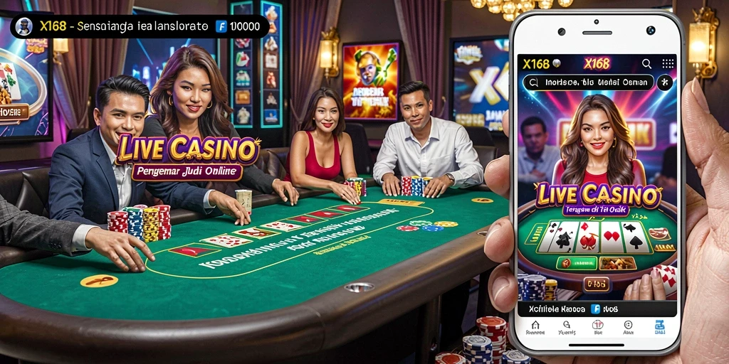 Tampilan gameplay menarik dari X168 Live Casino dengan dealer langsung.